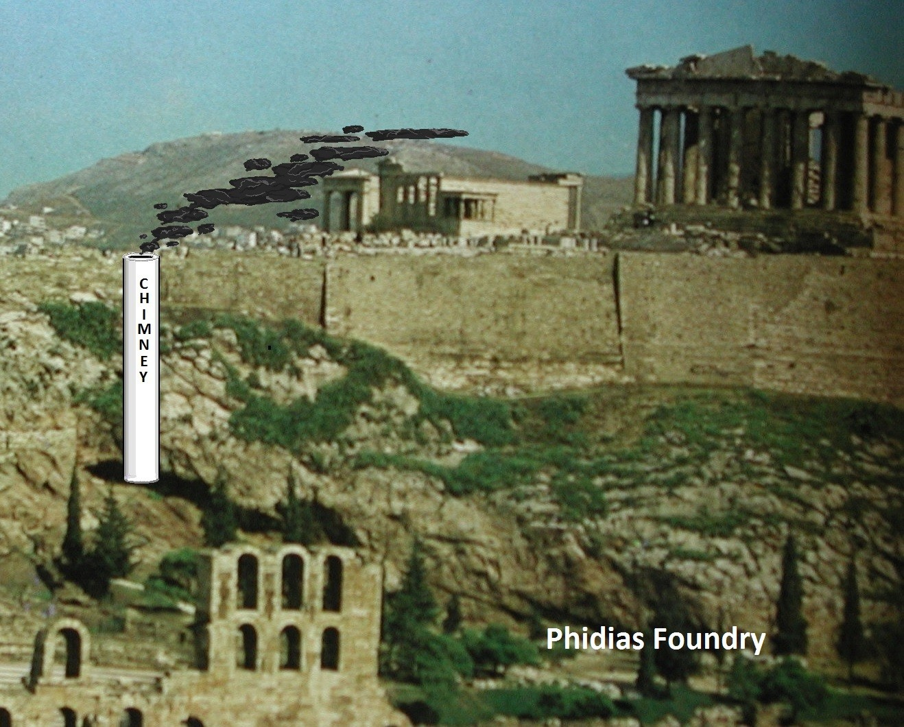 Parthenon and chimney